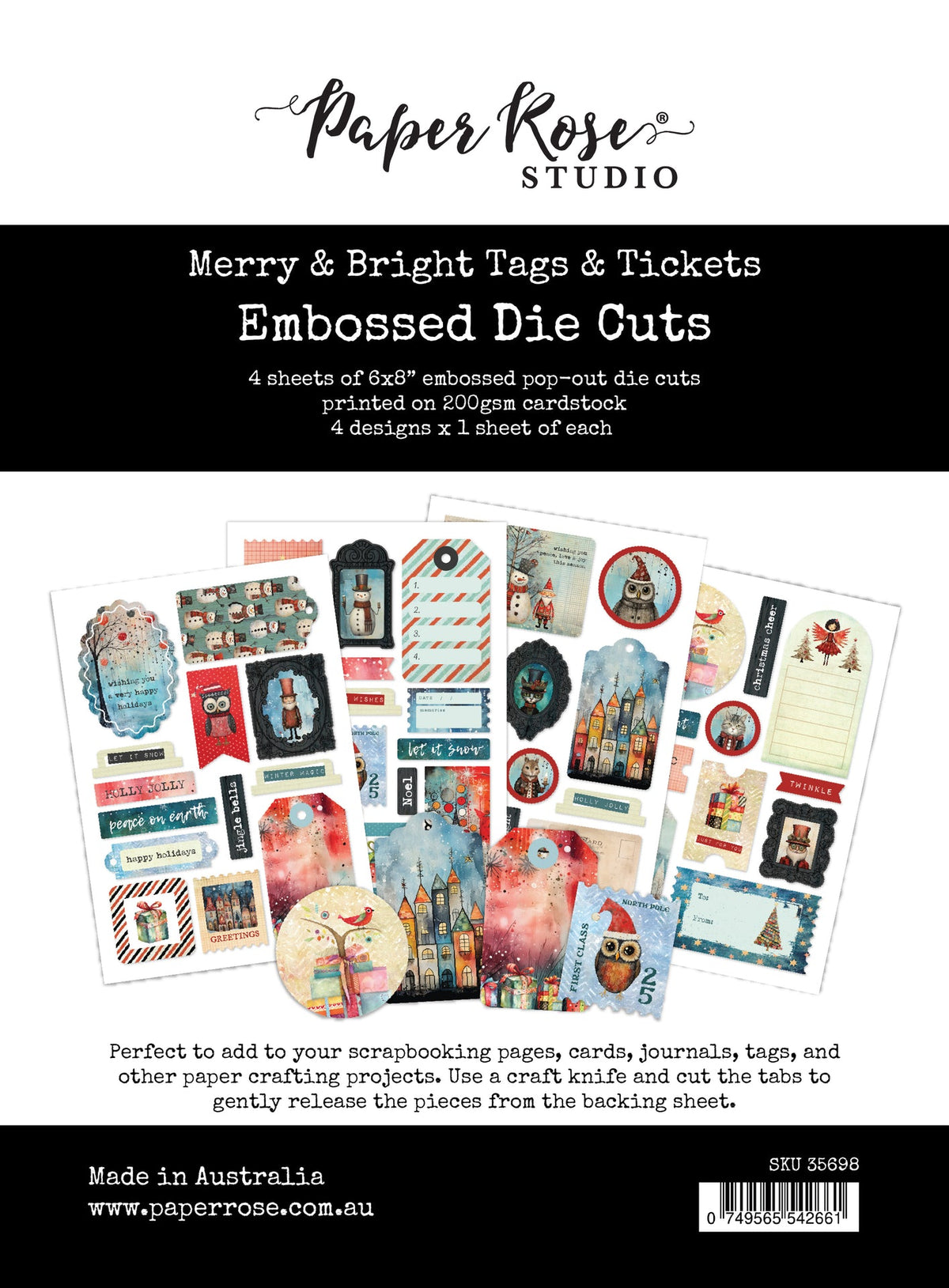 Merry and Bright 6x8" Tags & Tickets Embossed Die Cuts 35698 - Paper Rose Studio