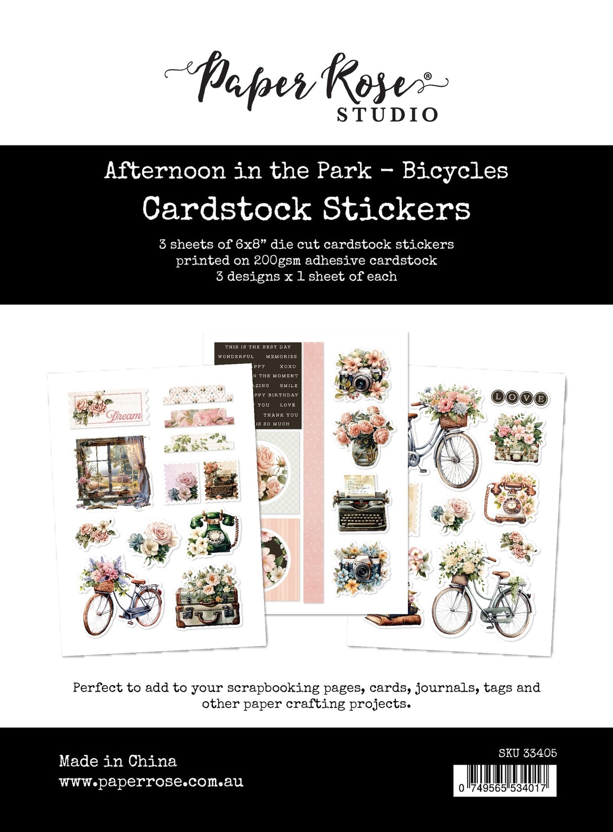 Afternoon in the Park 6x8 Cardstock Sticker Pack - Bicycles 33405 - Paper Rose Studio