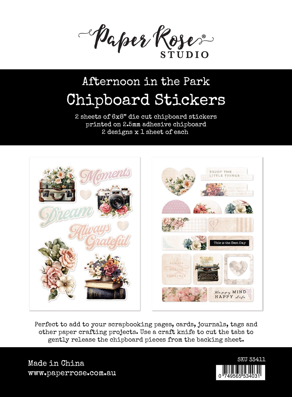 Afternoon in the Park 6x8 Chipboard Sticker Pack 33411 - Paper Rose Studio