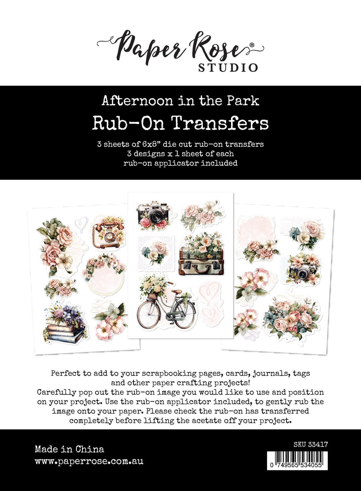 Afternoon in the Park 6x8 Rub-on Transfers Pack 33417 - Paper Rose Studio