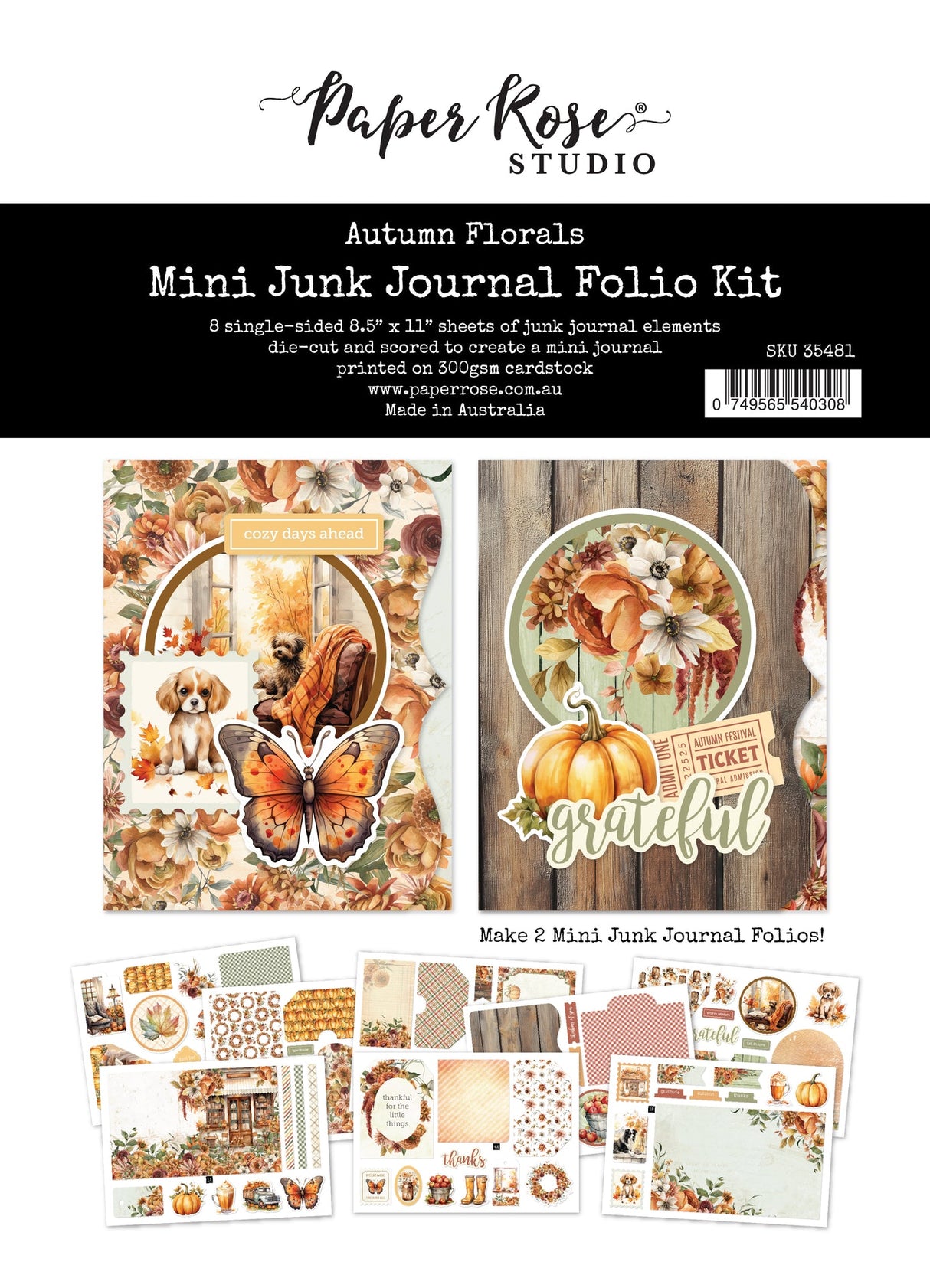 Autumn Florals 8.5" x 11" Mini Junk Journal Folio Kit 35481 - Paper Rose Studio