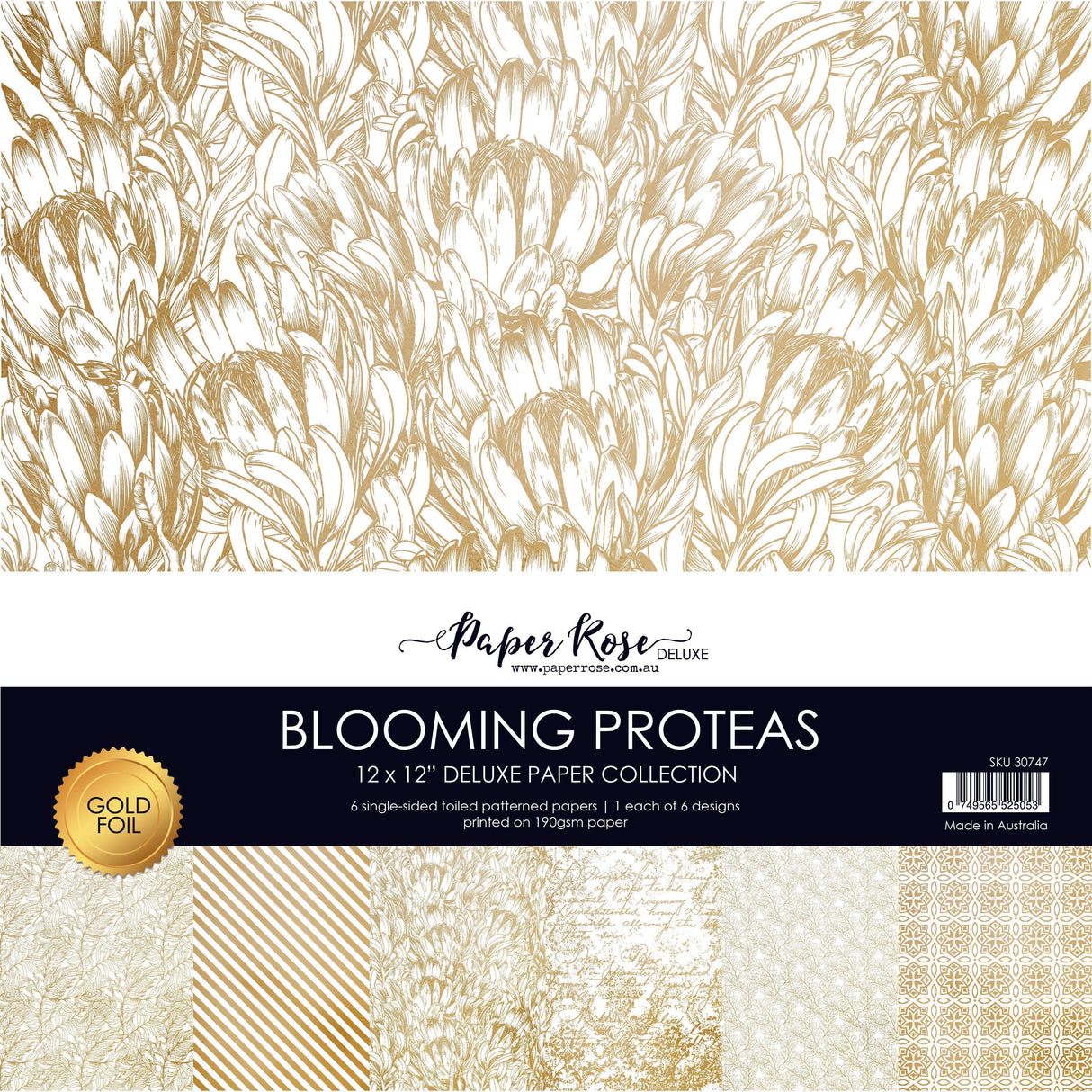 Blooming Proteas - Gold Foil 12x12 Paper Collection 30747 - Paper Rose Studio