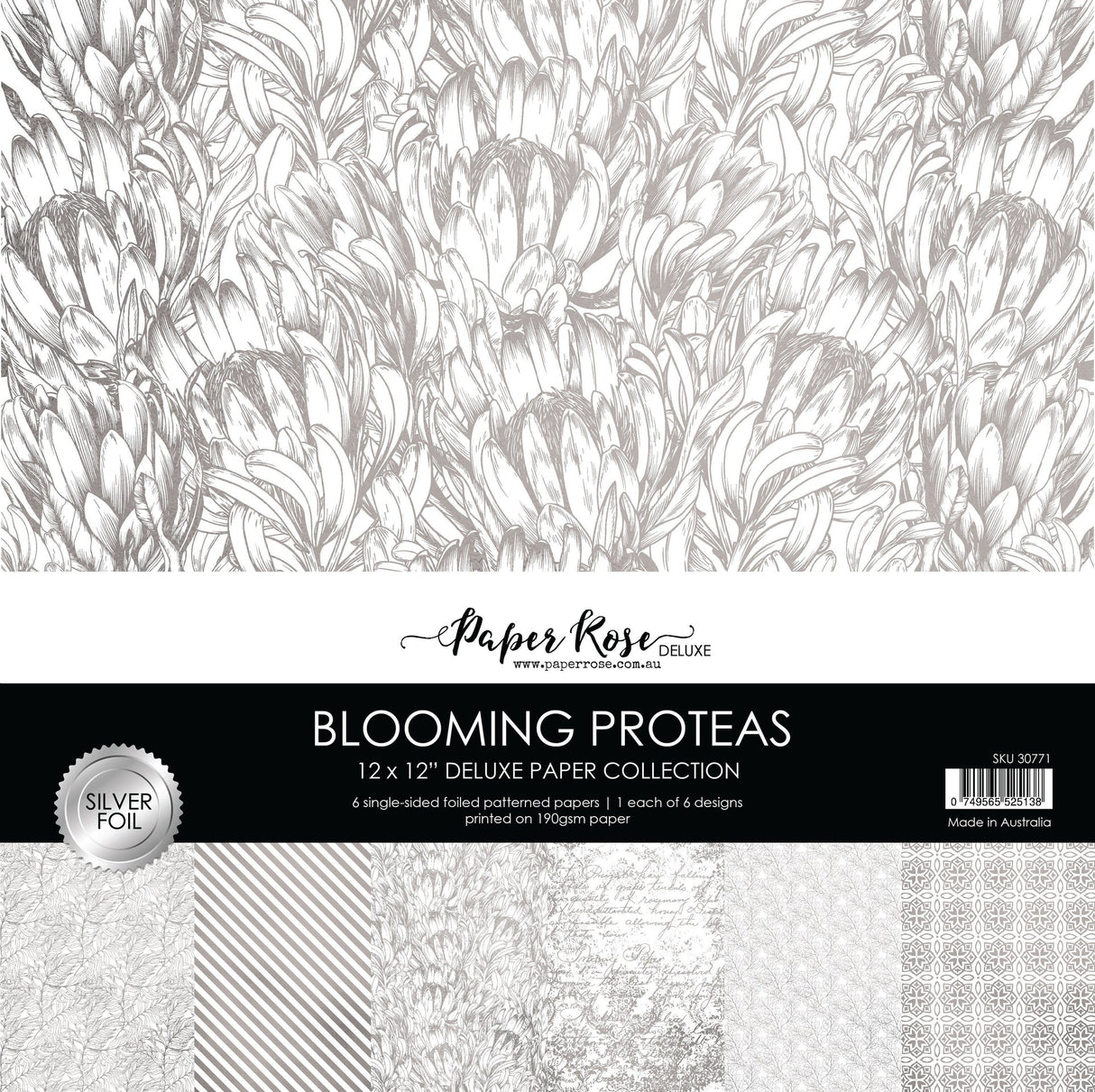 Blooming Proteas - Silver Foil 12x12 Paper Collection 30771 - Paper Rose Studio