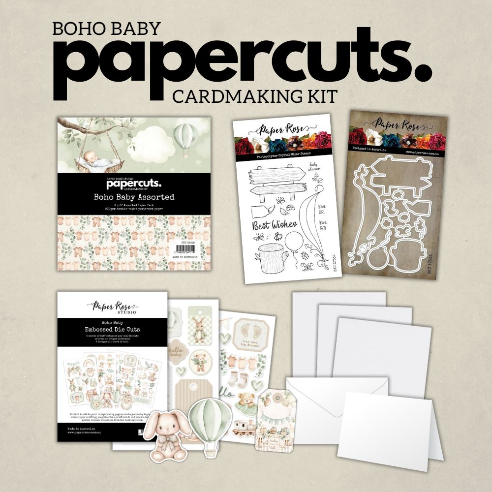 Papercuts Cardmaking Kit - Boho Baby 35095 - Includes 4x6" Clear Stamp & Die Set - Paper Rose Studio