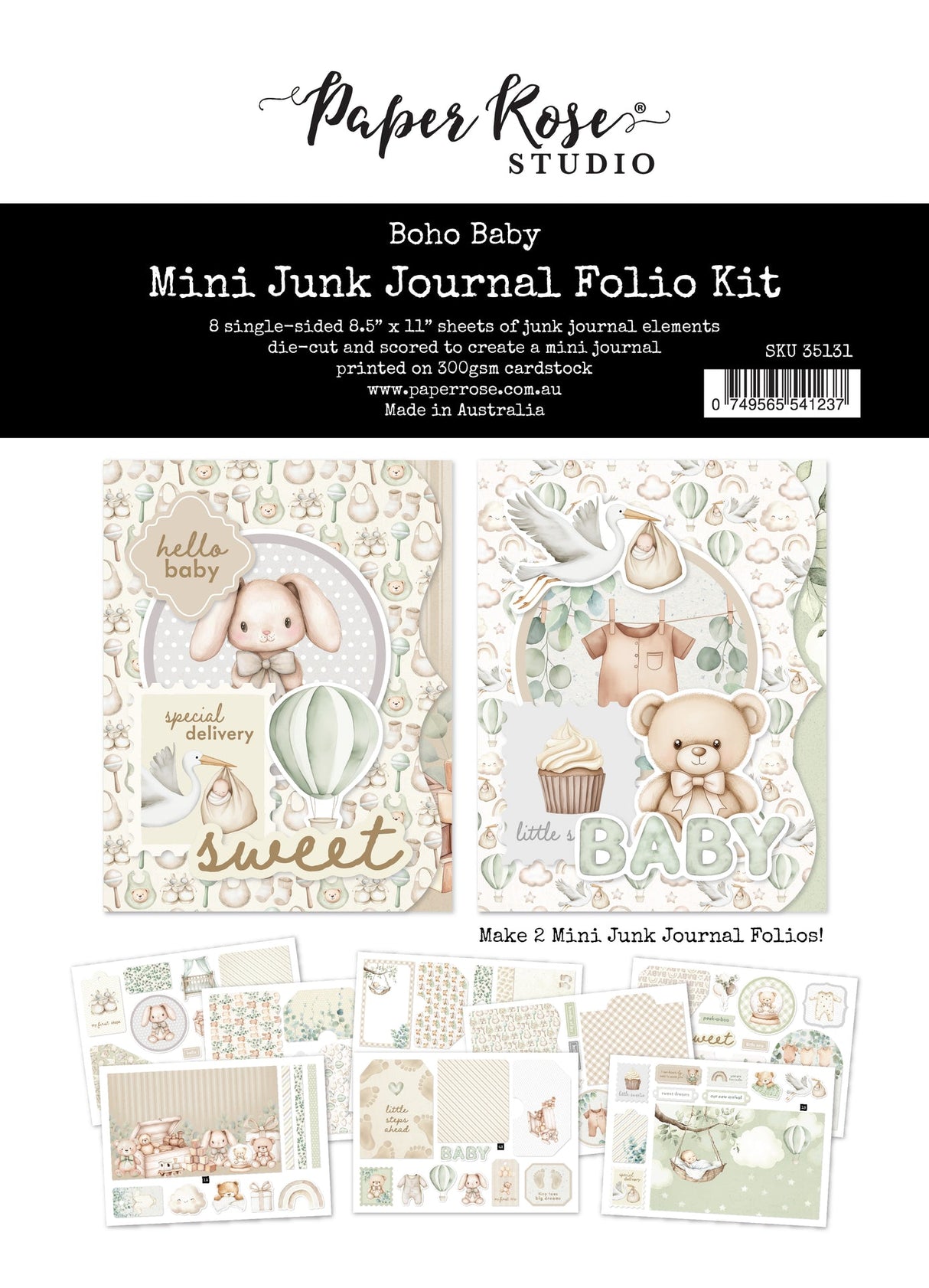 Boho Baby 8.5" x 11" Mini Junk Journal Folio Kit 35131 - Paper Rose Studio