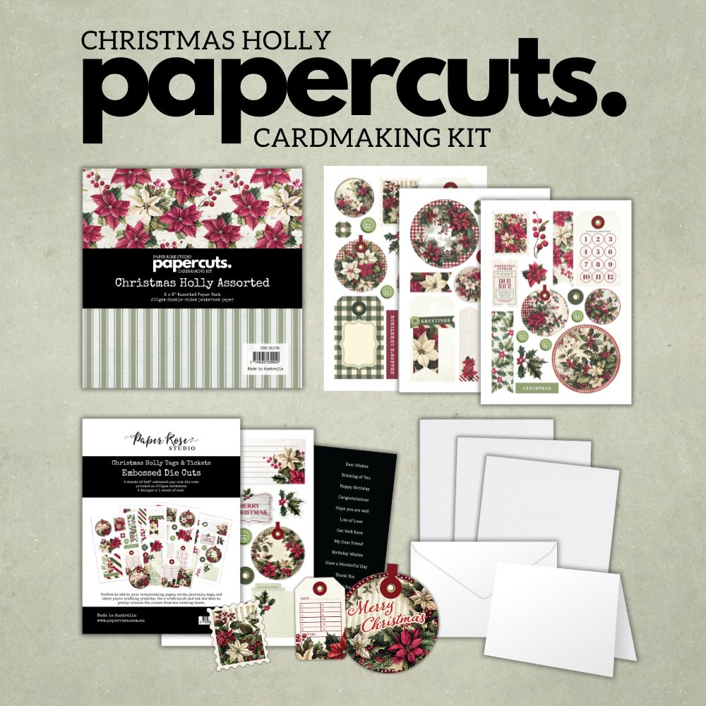 Papercuts Cardmaking Kit - August 2025 Christmas Holly 35178 - Paper Rose Studio