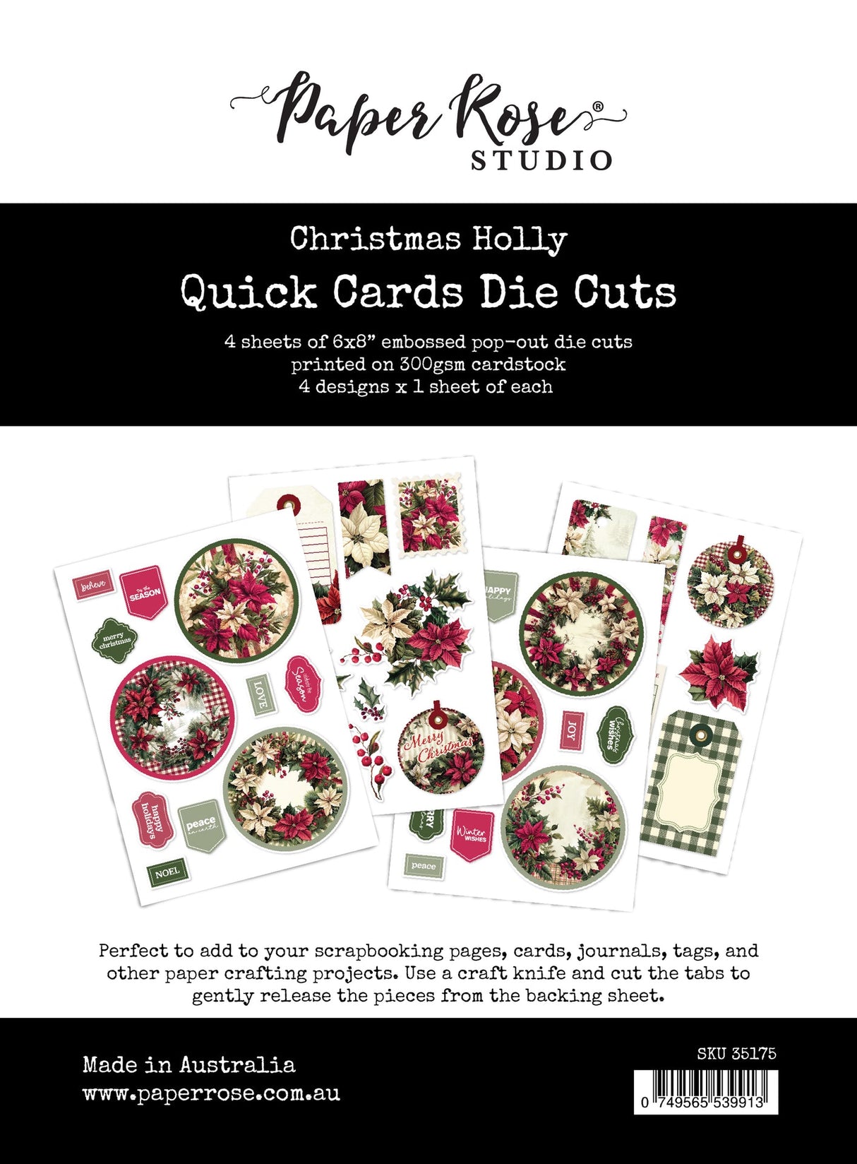 Christmas Holly 6x8" Quick Cards Die Cuts 35175 - Paper Rose Studio