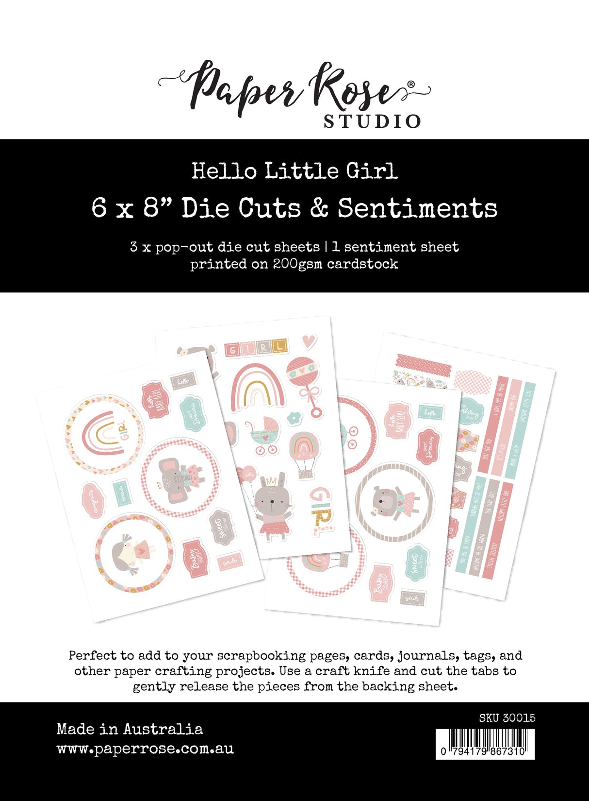 Hello Little Girl 6x8" Die Cuts & Sentiments 30015 - Paper Rose Studio