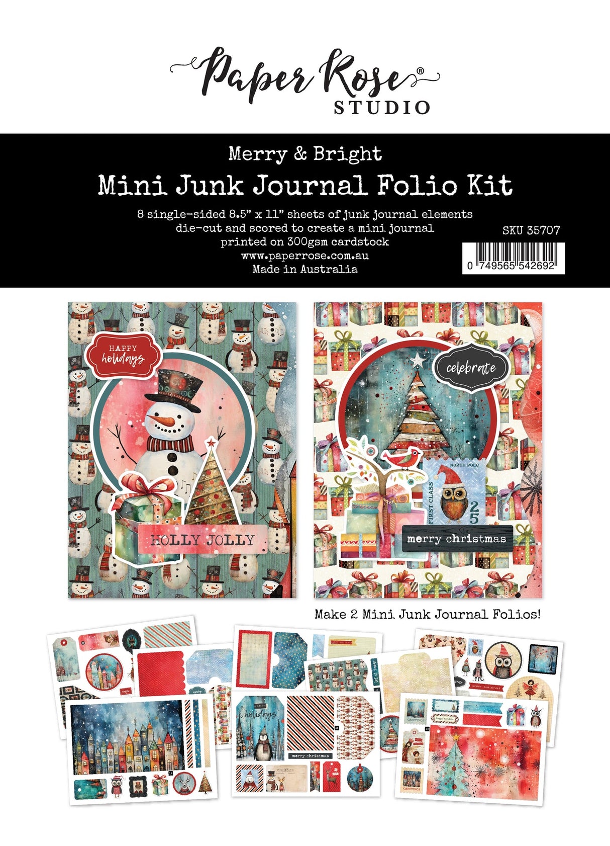 Merry and Bright 8.5" x 11" Mini Junk Journal Folio Kit 35707 - Paper Rose Studio