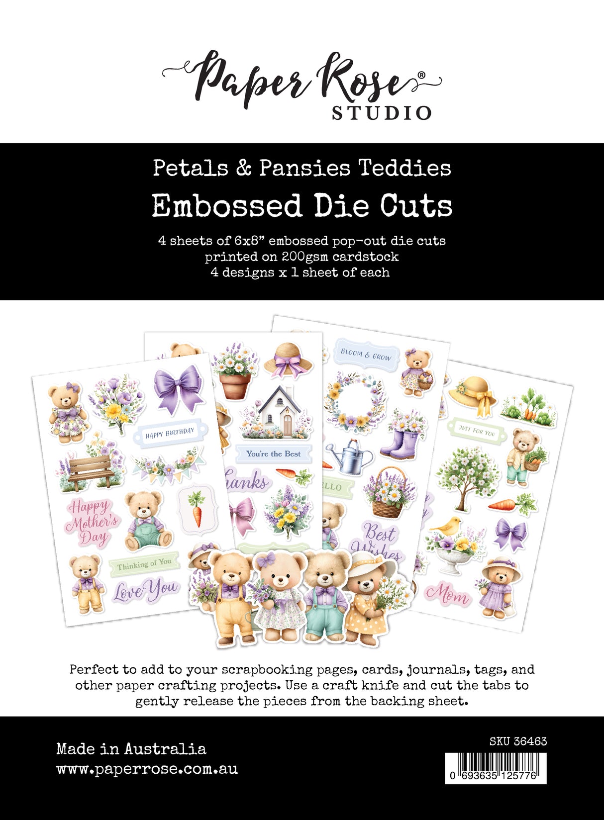 Petals & Pansies Teddies 6x8" Embossed Die Cuts 36463