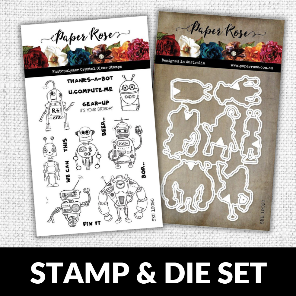 Robot Friends 4x6" CLEAR STAMP & DIE SET 19090 19091 DISCONTINUED - Paper Rose Studio