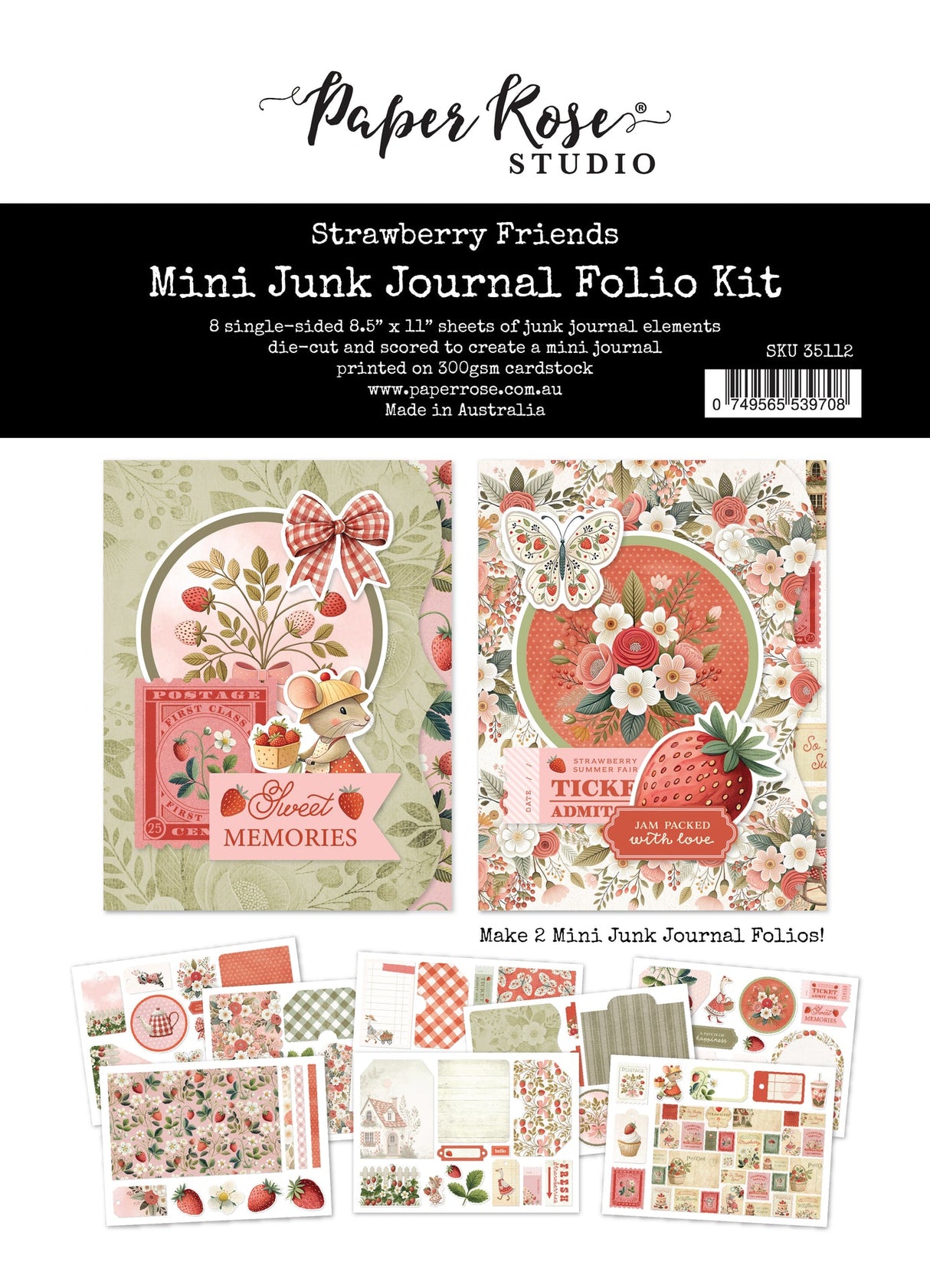 Strawberry Friends 8.5" x 11" Mini Junk Journal Folio Kit 35112 - Paper Rose Studio