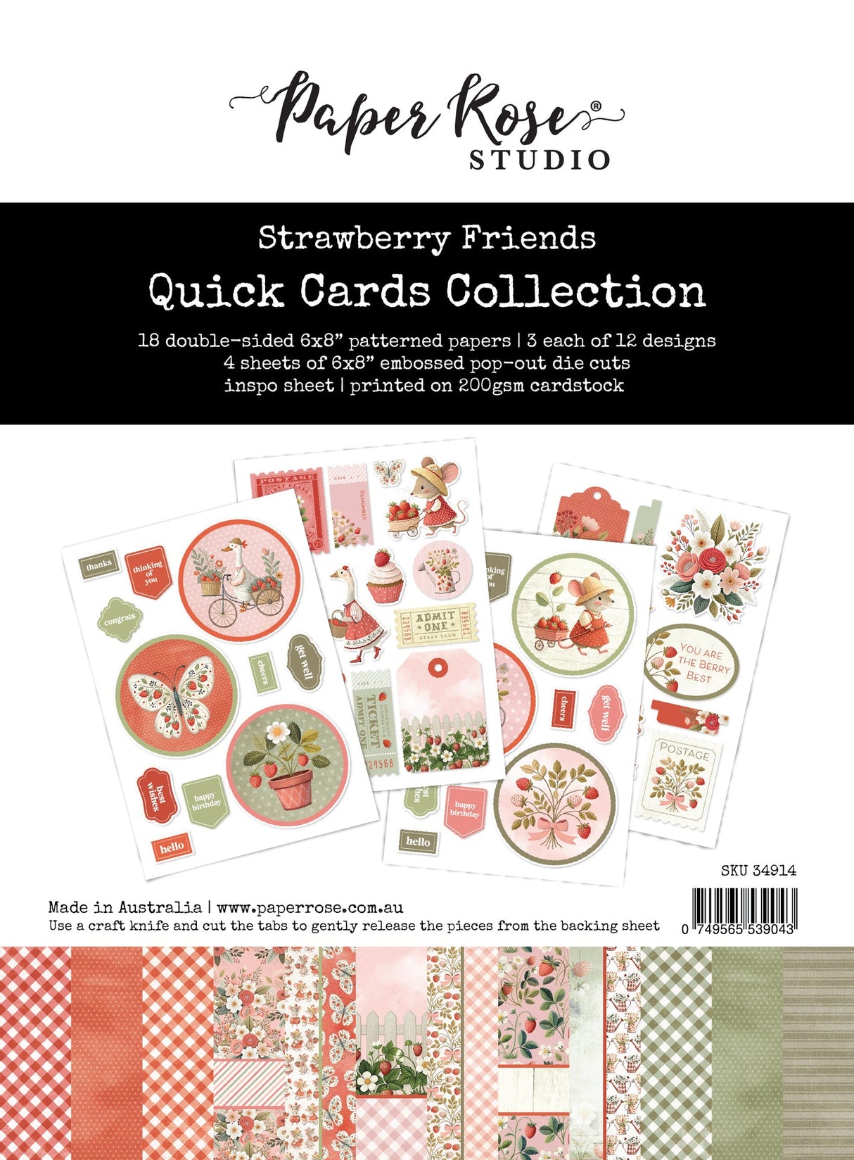 Strawberry Friends 6x8" Quick Cards Collection 34914 - Paper Rose Studio