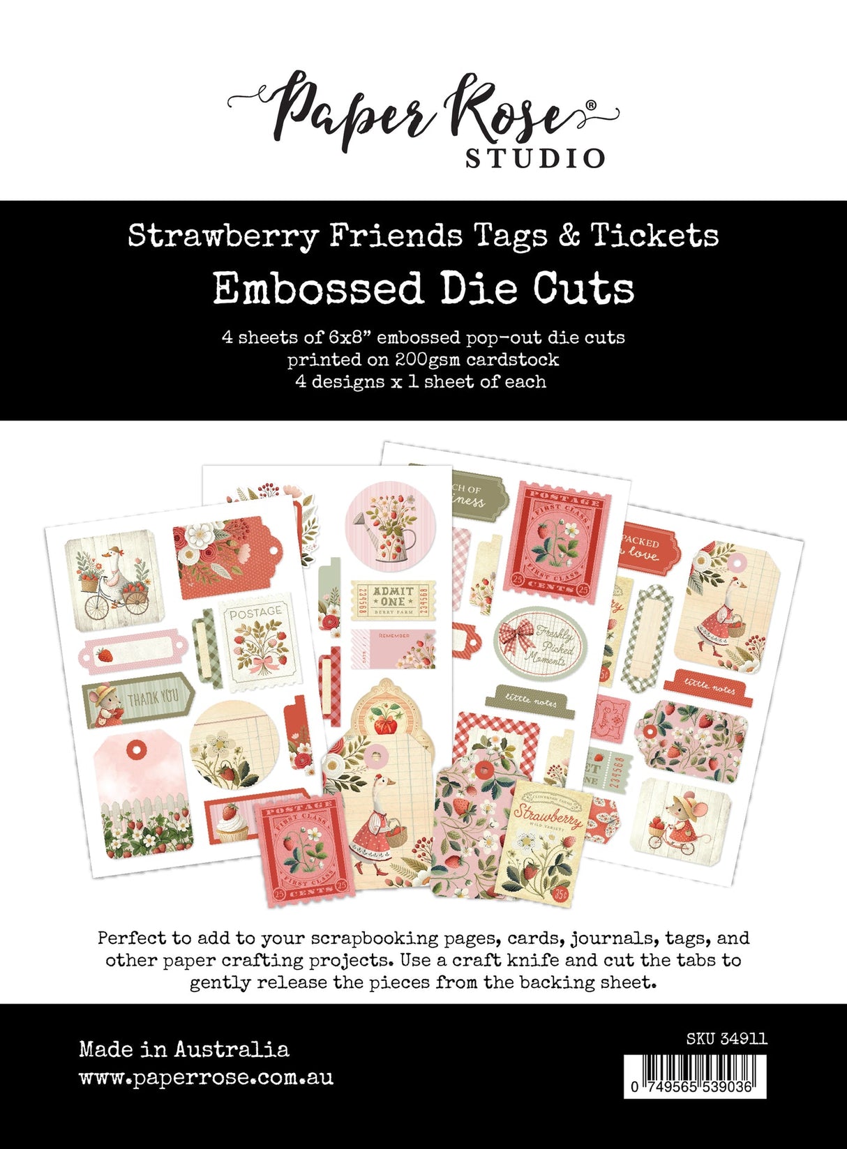 Strawberry Friends Tags & Tickets Embossed Die Cuts 34911 - Paper Rose Studio