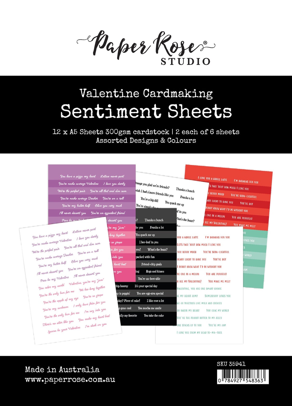 Valentine Cardmaking Sentiment Sheets 6x8" 12pc 35941 - Paper Rose Studio