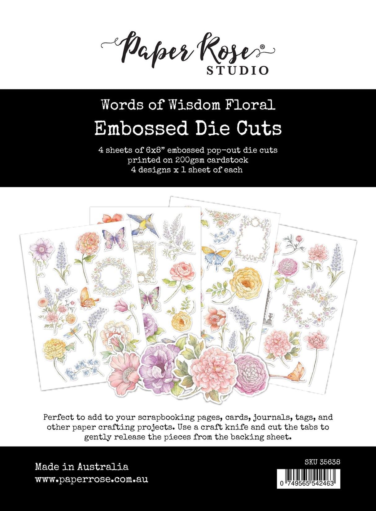 Words of Wisdom 6 x 8" Floral Embossed Die Cuts 35638 - Paper Rose Studio