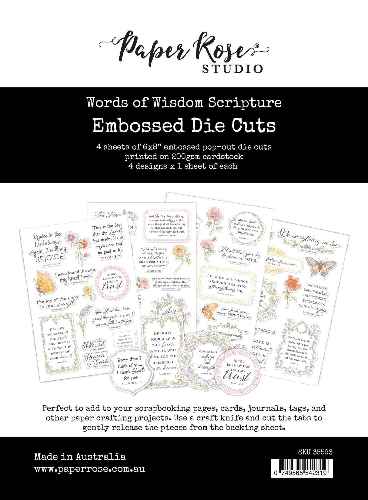 Words of Wisdom 6 x 8" Scripture Embossed Die Cuts 35593 - Paper Rose Studio
