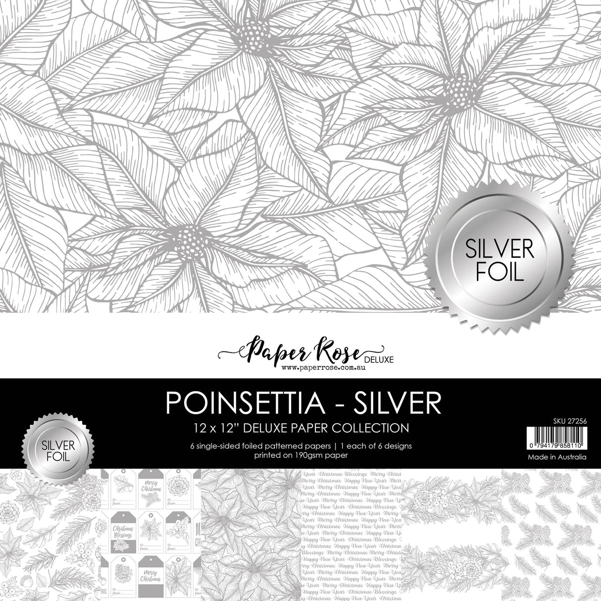 Poinsettia 12x12 Paper Collection 27256 - Silver Foil - Paper Rose Studio