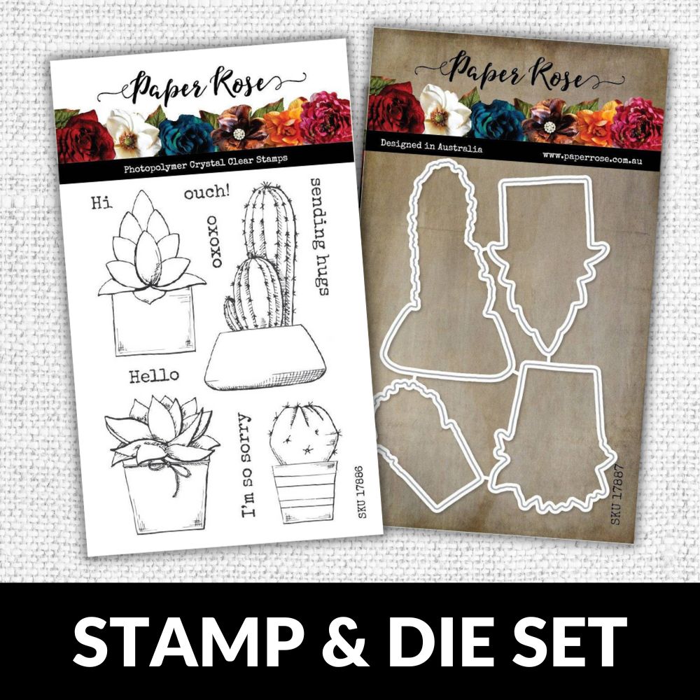 Cactus Greetings CLEAR STAMP & METAL DIE SET 17887 17888 DISCONTINUED - Paper Rose Studio