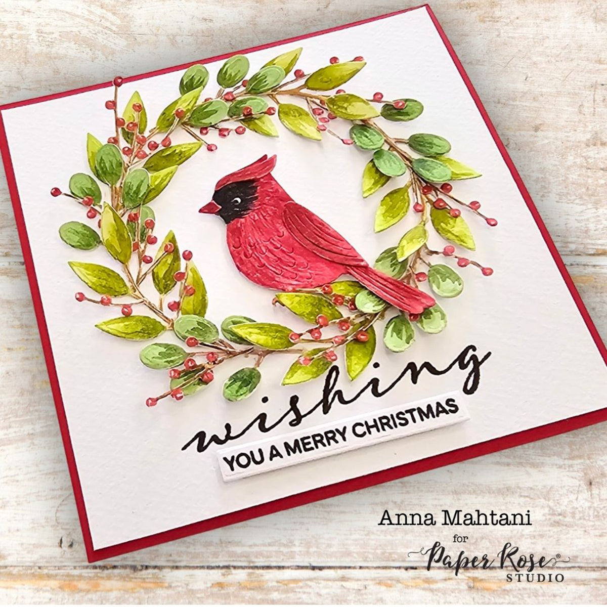 Cardinal Wreath Christmas Card - Anna Mahtani