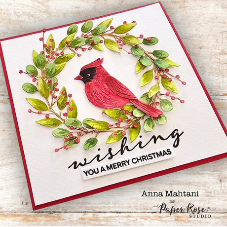Cardinal Wreath Christmas Card - Anna Mahtani