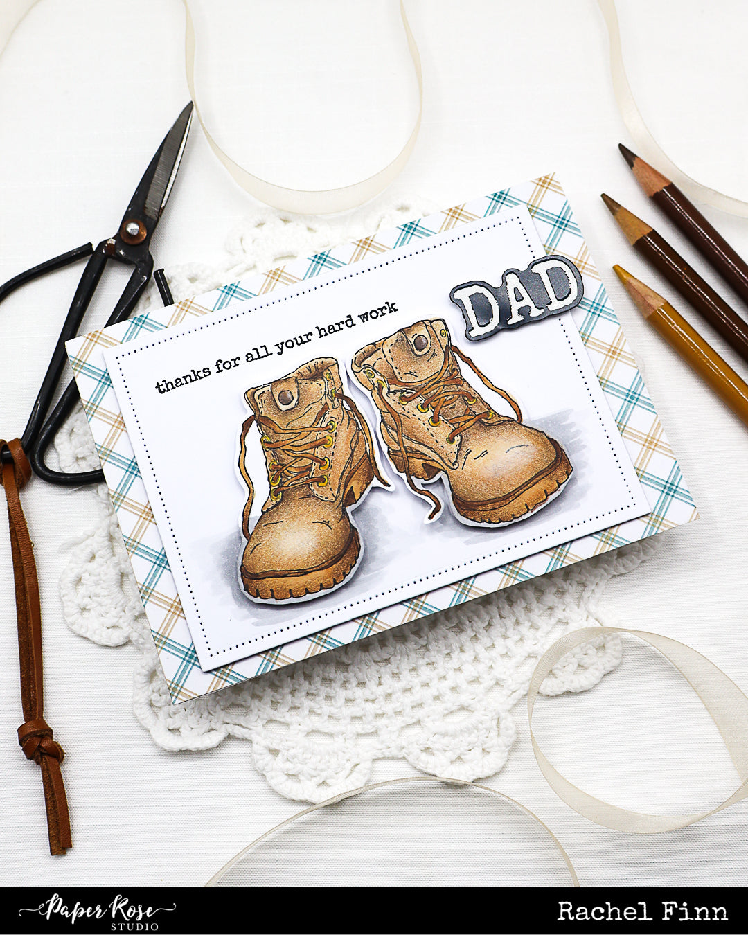 Campfire Tales/Work Boots Stamped Card - Rachel Finn
