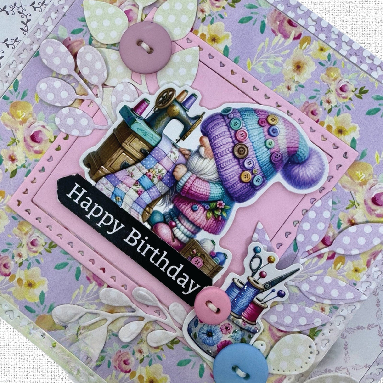 Sewing Gnomes Pinwheel Card - Bronwyn Eastley