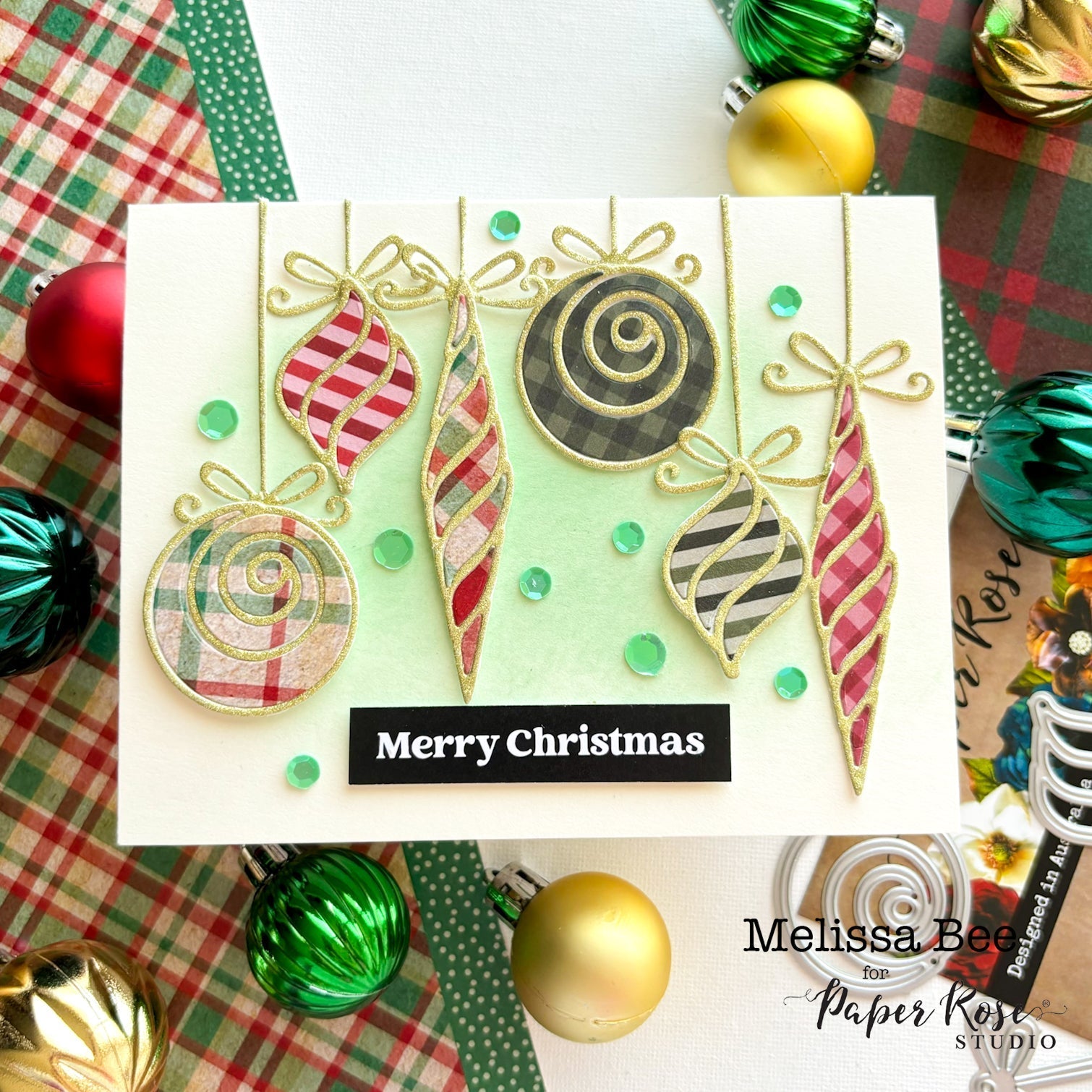 Poinsettia Garden/Christmas Plaid Ornament Card - Melissa Bee