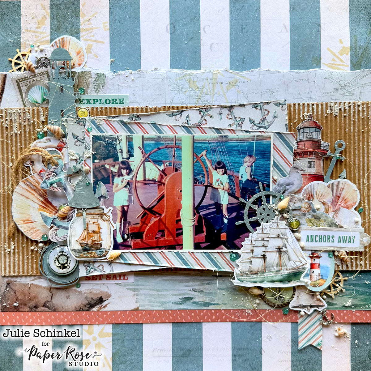 Seaside Memories Mixed Media Scrapbook Layout - Julie Schinkel