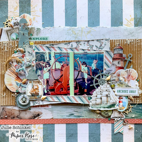 Seaside Memories Mixed Media Scrapbook Layout - Julie Schinkel