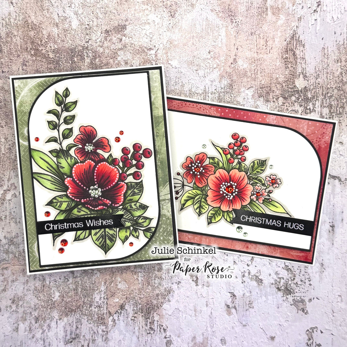 Christmas Bouquet Stamped Cards - Julie Schinkel