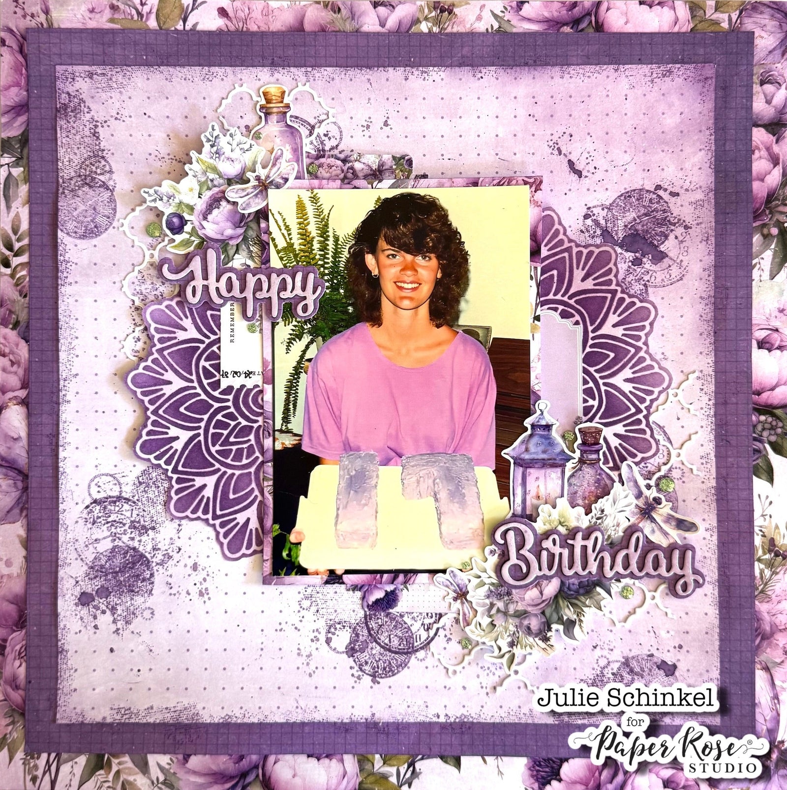 Lavender & Fairies Birthday Scrapbook Layout - Julie Schinkel