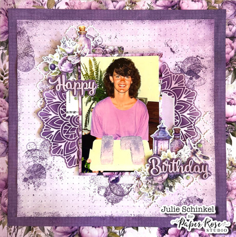 Lavender & Fairies Birthday Scrapbook Layout - Julie Schinkel