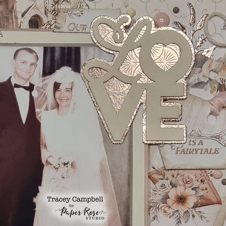 Wedding Joy Rose Gold Foil Scrapbook Layout - Tracey Campbell