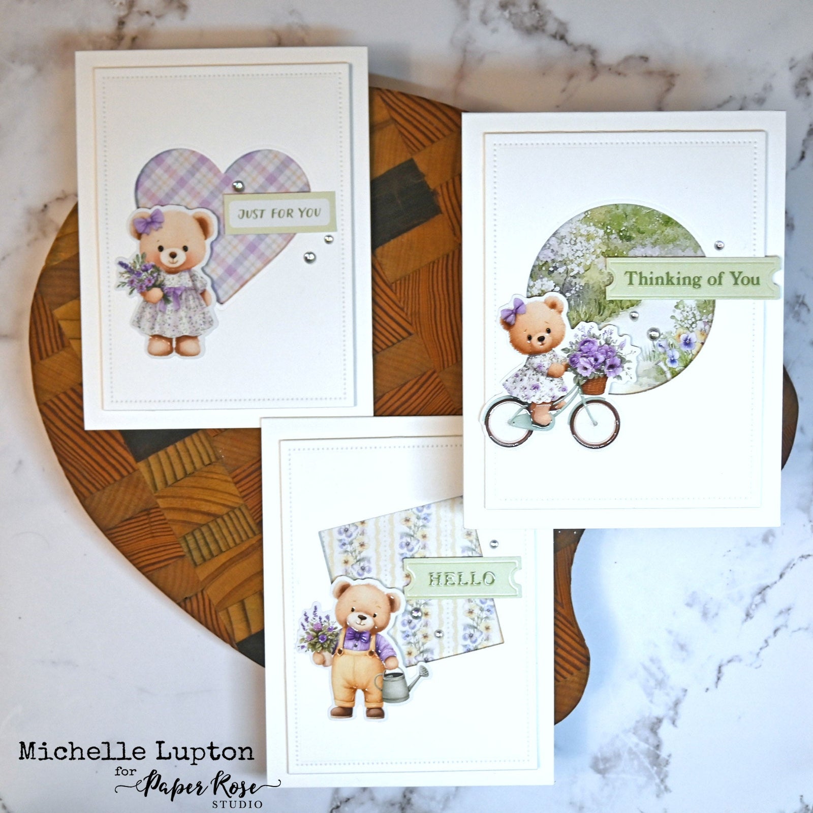 Petals & Pansies Teddy Bear Cards - Michelle Lupton