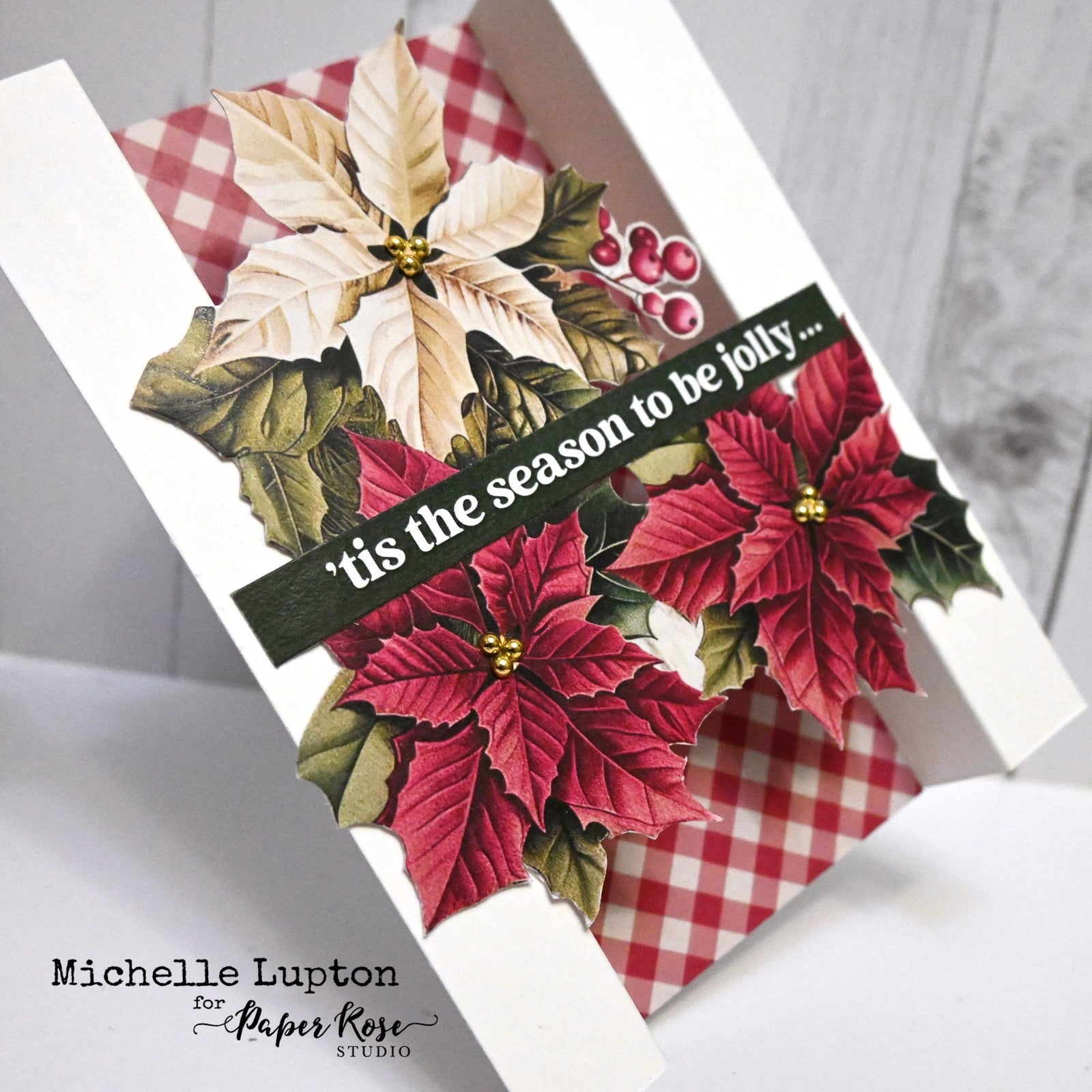 Christmas Holly Basics Fancy Fold Card - Michelle Lupton