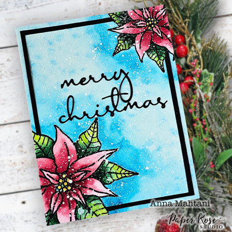 Poinsettia Stamped Christmas Card - Anna Mahtani