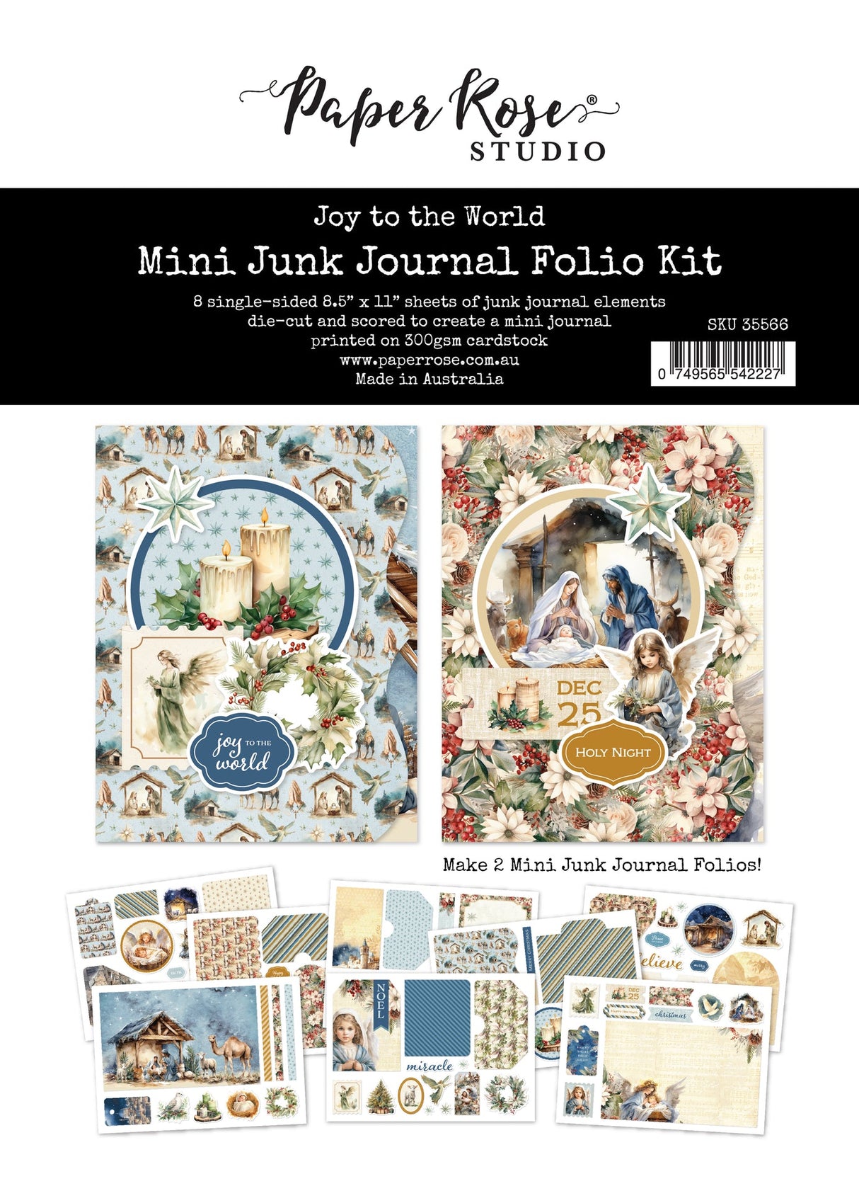 Joy to the World 8.5" x 11" Mini Junk Journal Folio Kit 35566 - Paper Rose Studio