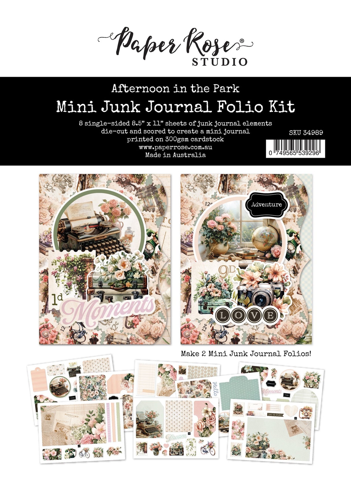 Afternoon in the Park 8.5" x 11" Mini Junk Journal Folio Kit 34989 - Paper Rose Studio