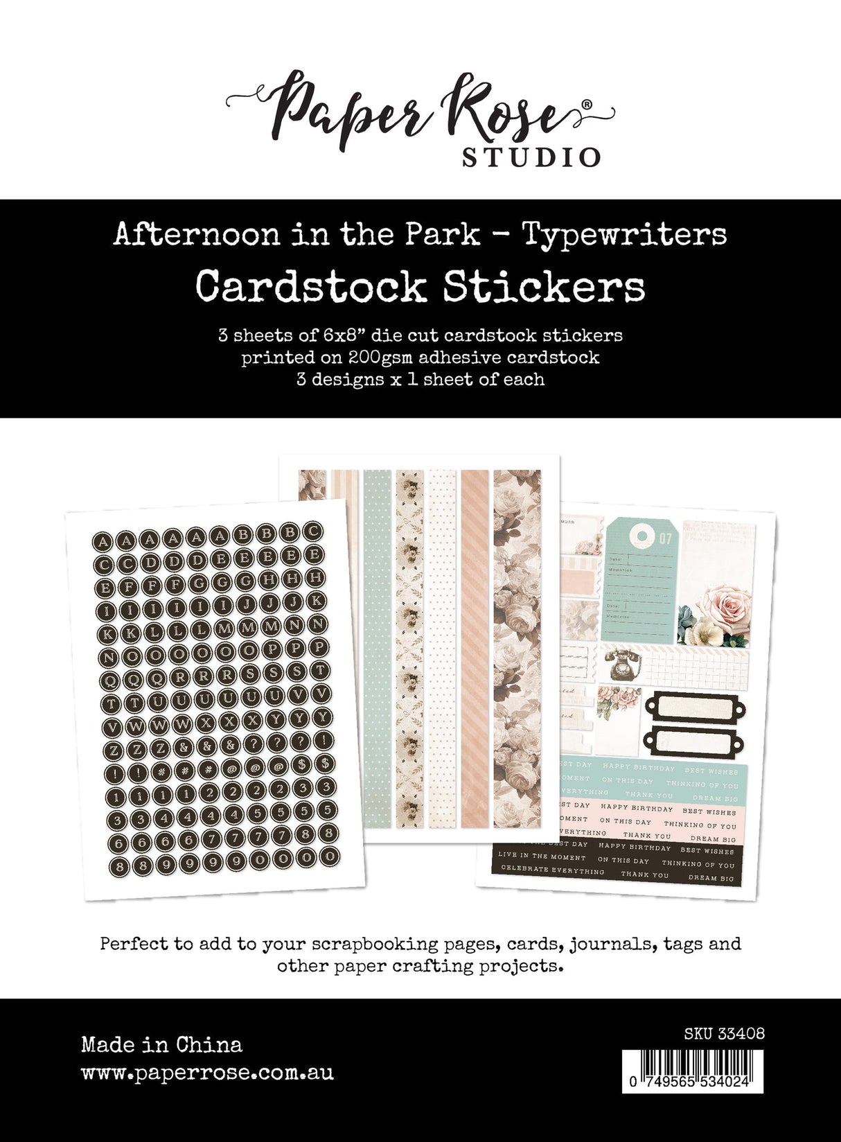 Afternoon in the Park 6x8 Cardstock Sticker Pack - Typewriters 33408 - Paper Rose Studio