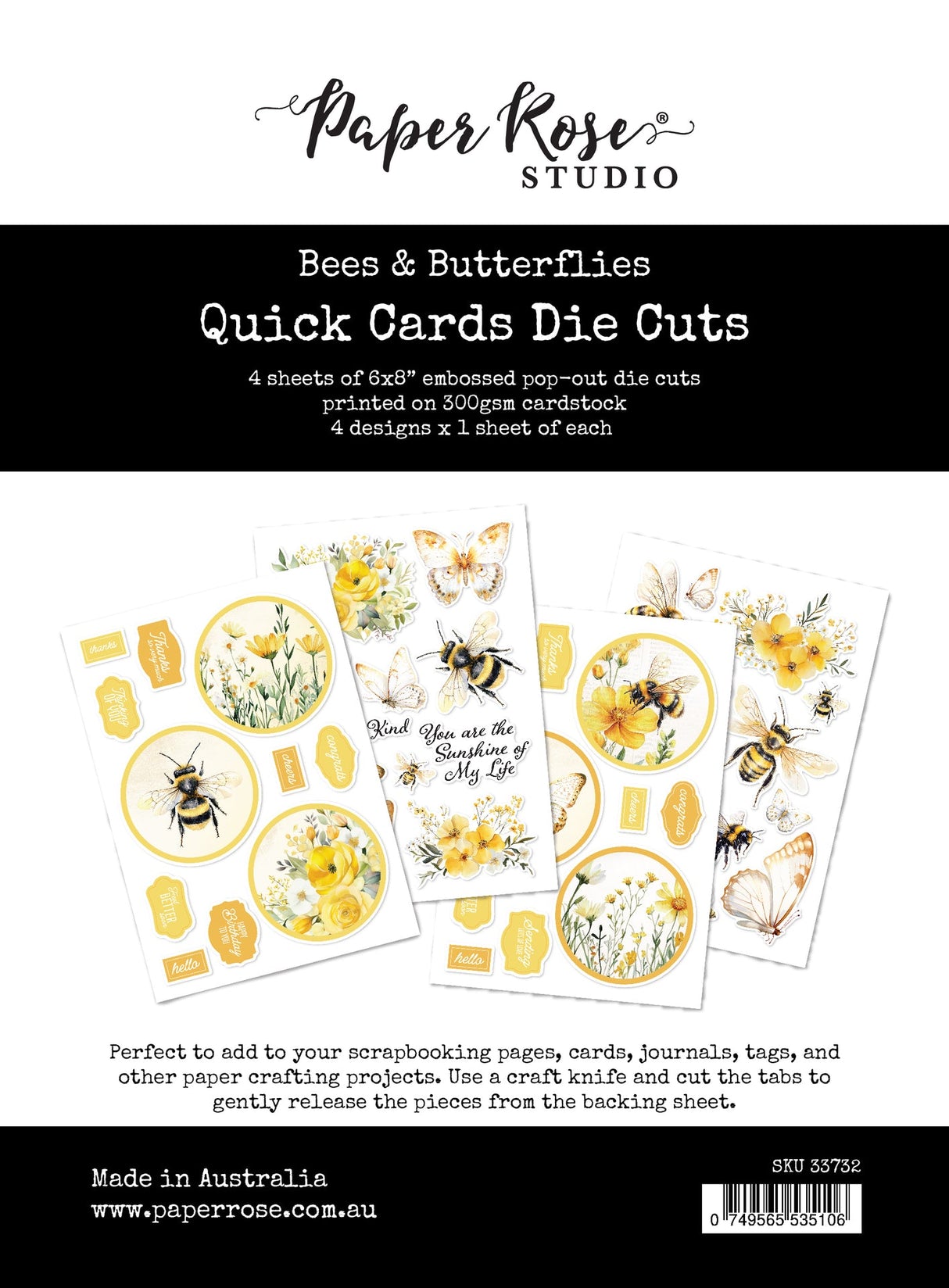Bees & Butterflies 6x8" Quick Cards Die Cuts 33732 - Paper Rose Studio