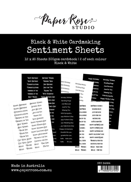 Black & White Cardmaking Sentiment Sheets 6x8" 12pc 34584 - Paper Rose Studio