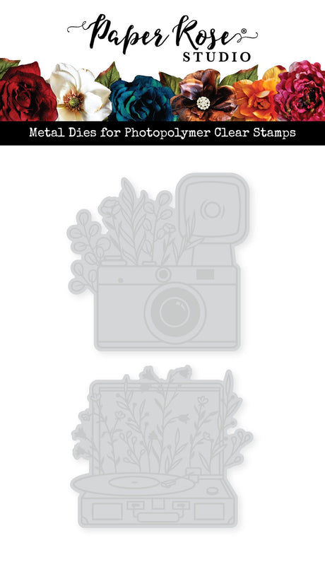 Vintage Floral Camera & Record Player Metal Cutting Die 34473 - Paper Rose Studio