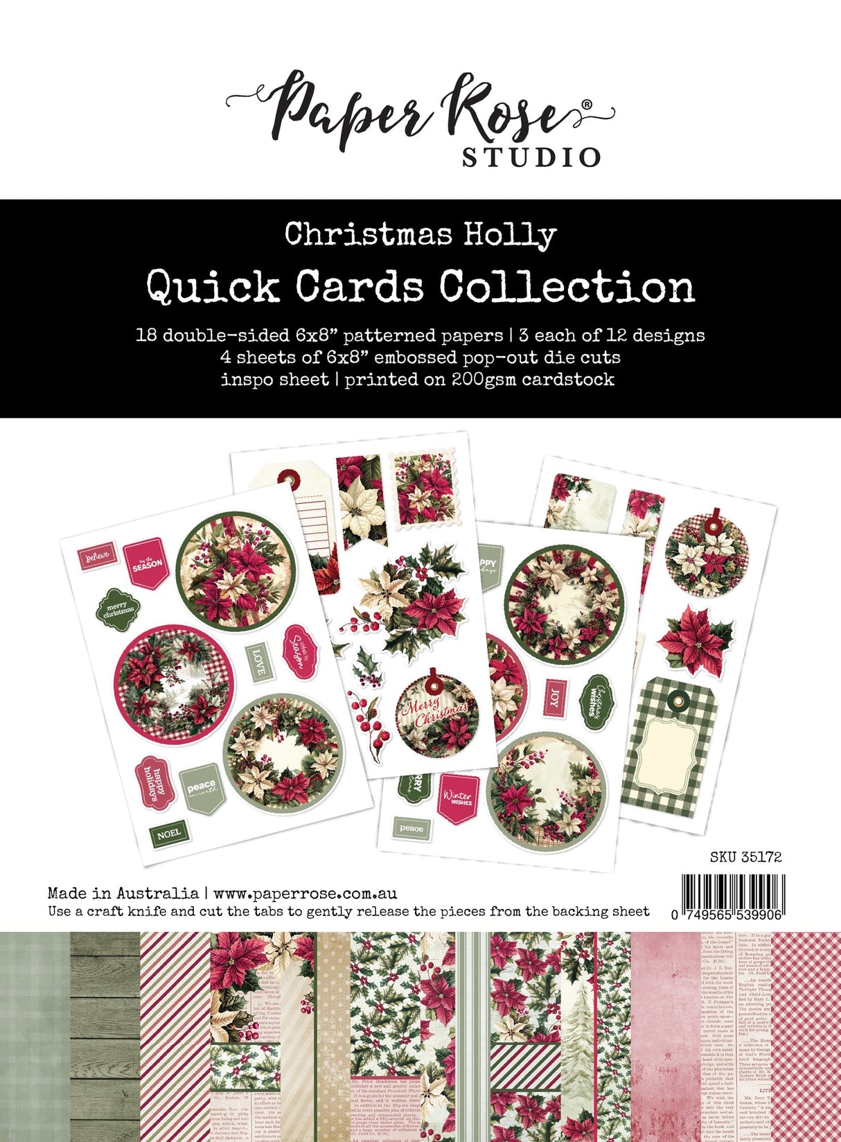 Christmas Holly 6x8" Quick Cards Collection 35172 - Paper Rose Studio