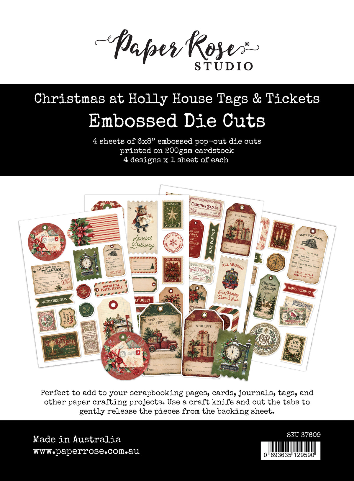 Christmas at Holly House Tags & Tickets Embossed Die Cuts 37609