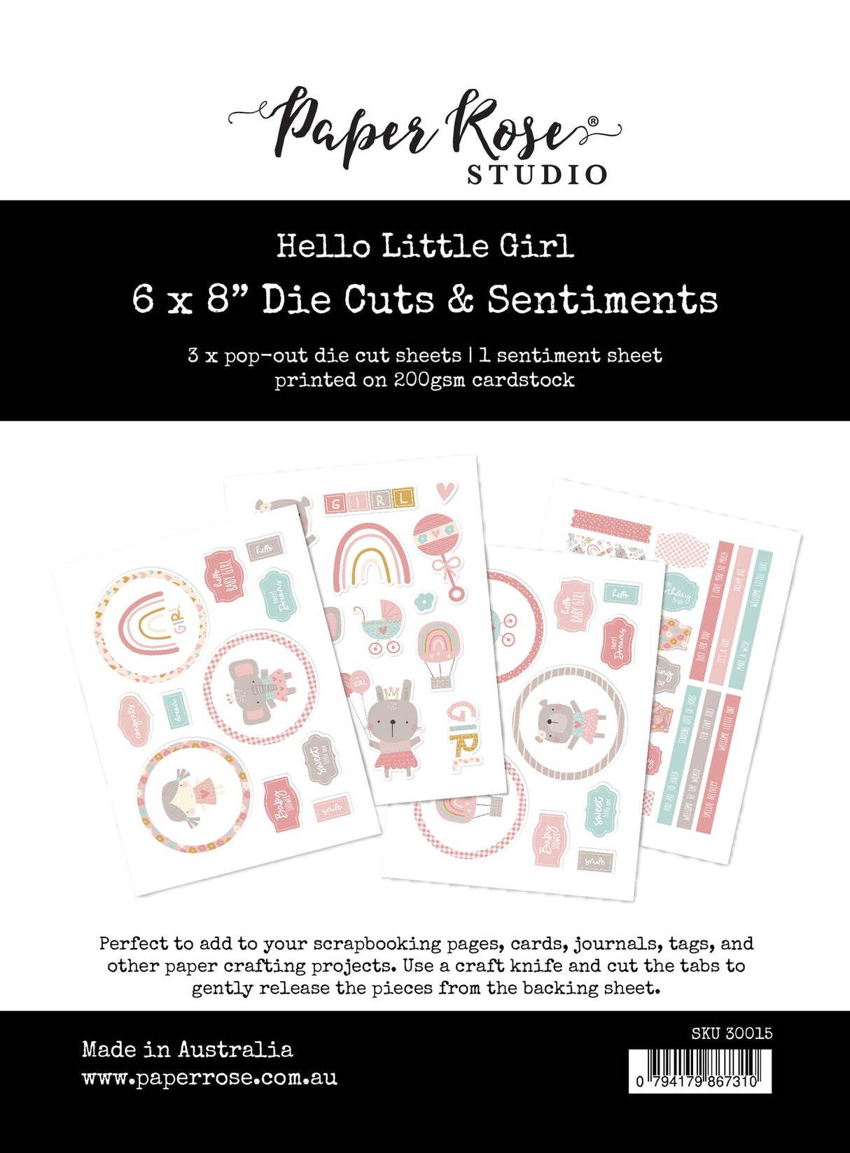 Hello Little Girl 6x8" Die Cuts & Sentiments 30015 - Paper Rose Studio
