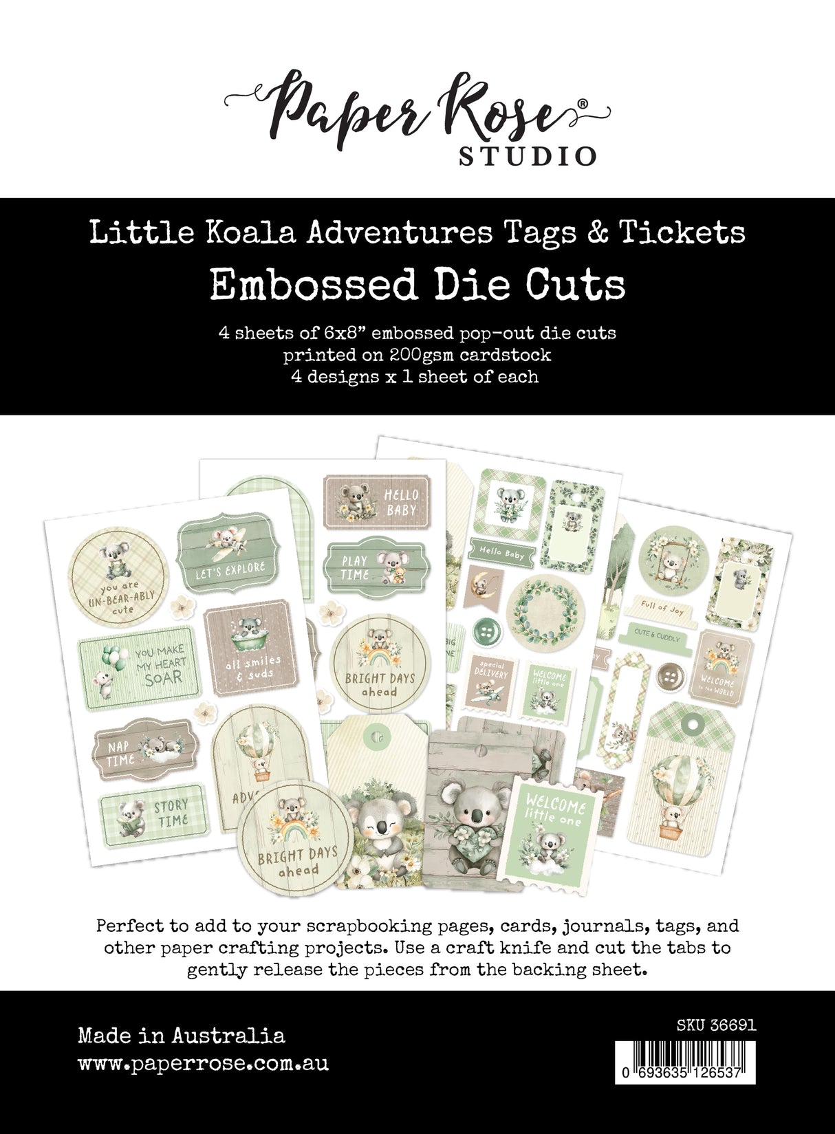 Little Koala Adventures 6x8" Tags & Tickets Embossed Die Cuts 36691
