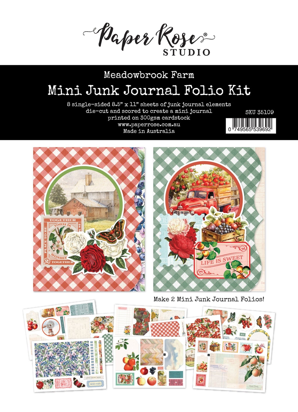 Meadowbrook Farm 8.5" x 11" Mini Junk Journal Folio Kit 35109 - Paper Rose Studio