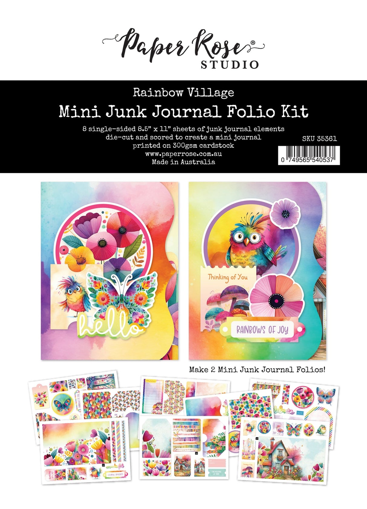 Rainbow Village 8.5" x 11" Mini Junk Journal Folio Kit 35361 - Paper Rose Studio