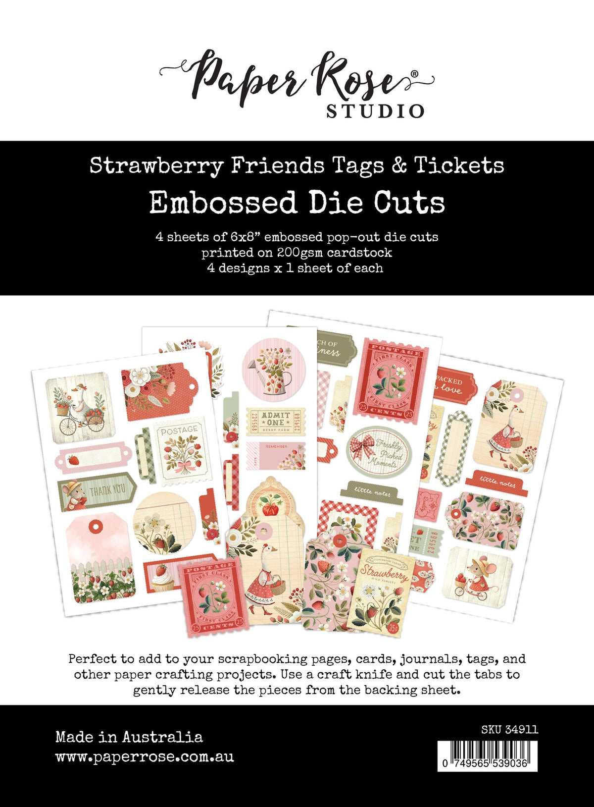 Strawberry Friends Tags & Tickets Embossed Die Cuts 34911 - Paper Rose Studio